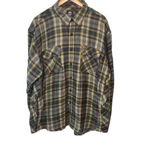 Timberland Summer-weight Plaid Flannel Shirt 2XL Wool Blend Yellow Blue Grey